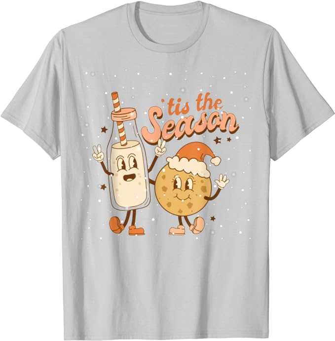 Vintage 'Tis the Season' Cartoon Cookie and Milk Holiday T-Shirt