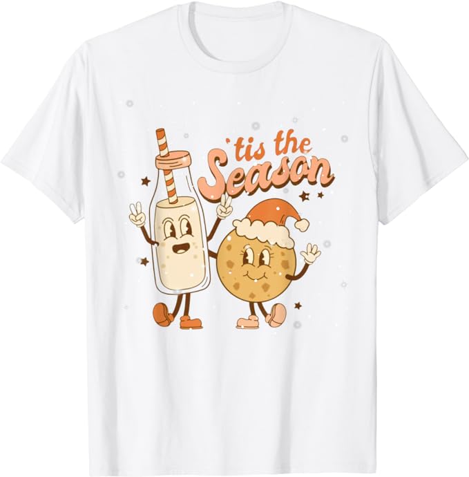 Vintage 'Tis the Season' Cartoon Cookie and Milk Holiday T-Shirt