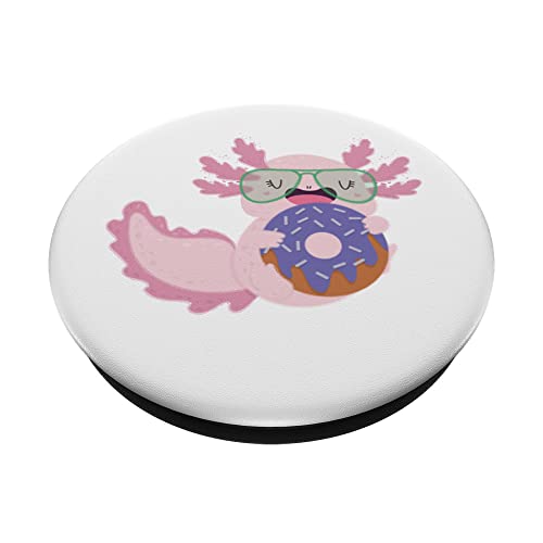 Cute Pink Axolotl Eating a Donut - Adorable Amphibian PopSockets Swappable PopGrip