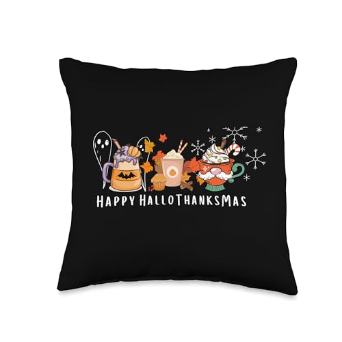 TatoZombie Happy HalloThanksmas Festive Fall to Winter Holiday Design Throw Pillow