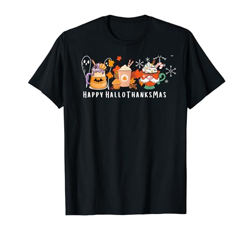 "Happy HalloThanksmas" Festive Fall to Winter Holiday Design T-Shirt