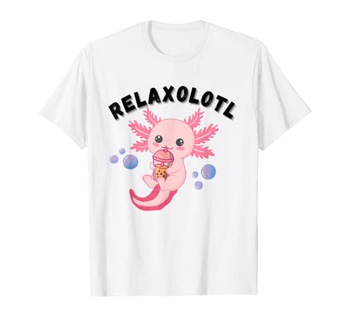 Relaxalotl Boba - Cute Axolotl Drinking Bubble Tea T-Shirt