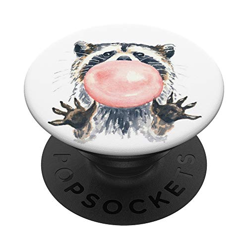 Raccoon Chewing Pink BubbleGum and Blowing a Bubble PopSockets PopGrip: Swappable Grip for Phones & Tablets