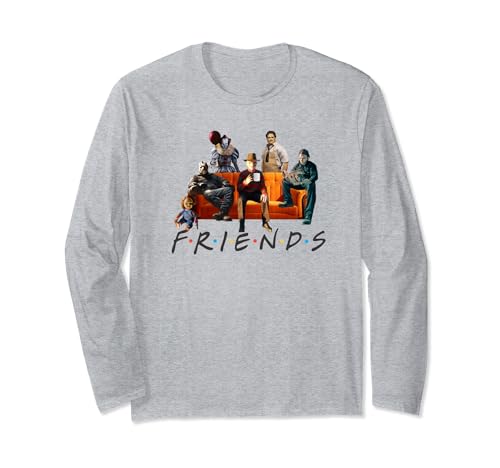 Halloween Friends Crew Gathering on a Spooky Orange Couch Long Sleeve T-Shirt
