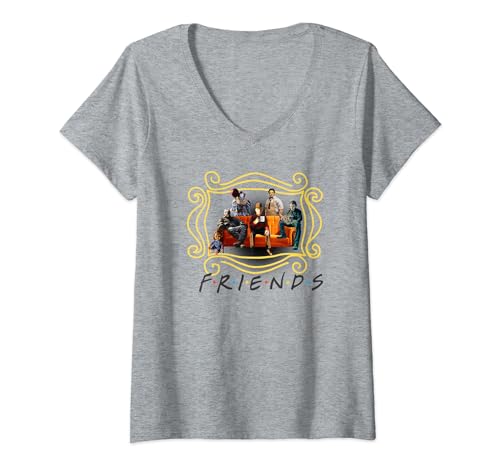 Halloween Friends on a Spooky Orange Coffee Shop Couch V-Neck T-Shirt