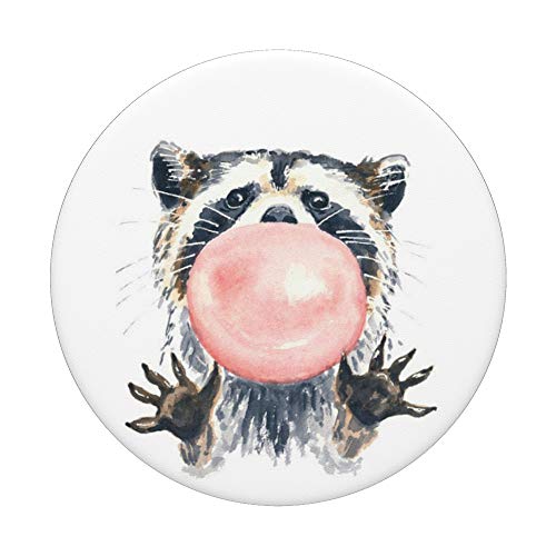 Raccoon Chewing Pink BubbleGum and Blowing a Bubble PopSockets PopGrip: Swappable Grip for Phones & Tablets