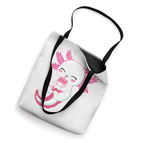 Adorable Cute Pink Axolotl Sipping Strawberry Juice Box Tote Bag
