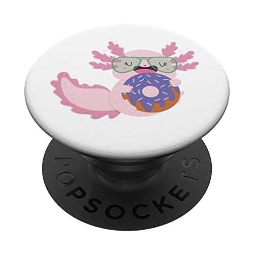 Cute Pink Axolotl Eating a Donut - Adorable Amphibian PopSockets Swappable PopGrip