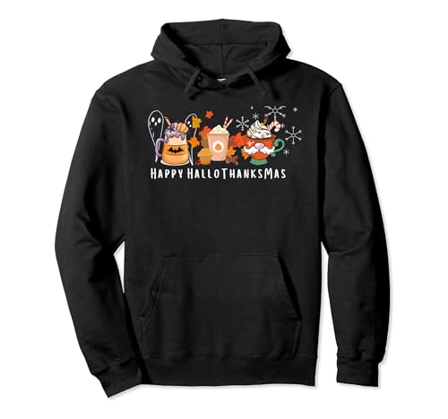 "Happy HalloThanksmas" Festive Fall to Winter Holiday Design Pullover Hoodie