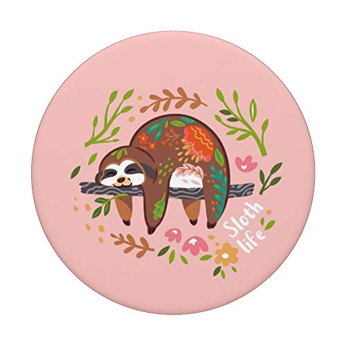 "Sloth Life" on Rose Pink Background PopSockets PopGrip: Swappable Grip for Phones & Tablets